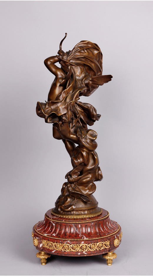 独角鹿西洋古董法国爱神铜鎏金镶嵌大理石底座青铜雕塑座钟摆件 商品图2