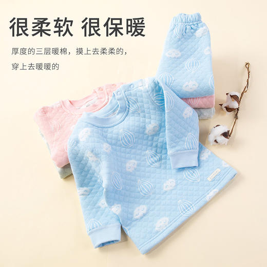 贝贝怡新款男女宝宝儿童秋冬季加厚保暖内衣家居服两件套套装 商品图5