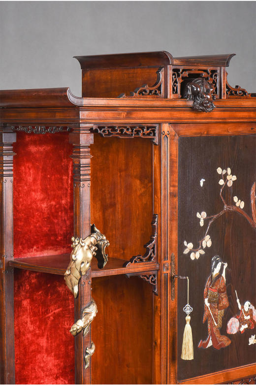 独角鹿西洋古董家具东方风格铜鎏金嵌象嵌花胡桃木多宝柜展柜立柜 商品图2