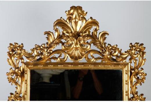 独角鹿西洋古董意大利洛可可风卷草贝壳纹雕刻实木金漆方形挂镜 商品图3