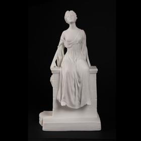 独角鹿西洋古董雕塑法国瓷都签名喷泉上的年轻女子素胎瓷雕像摆件