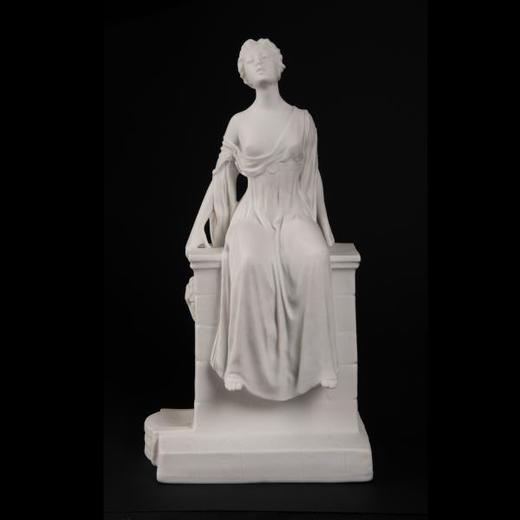 独角鹿西洋古董雕塑法国瓷都签名喷泉上的年轻女子素胎瓷雕像摆件 商品图0