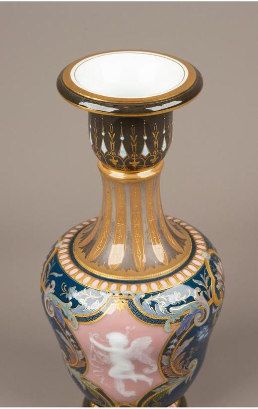 独角鹿西洋古董德国梅森瓷器珐琅蓝釉酒神浮雕玉石描银描金瓷瓶 商品图2