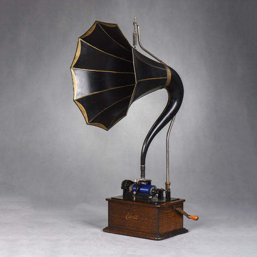 独角鹿西洋古董留声机黑胶唱片机Edison天鹅颈大喇叭蓝色蜡筒 商品图0