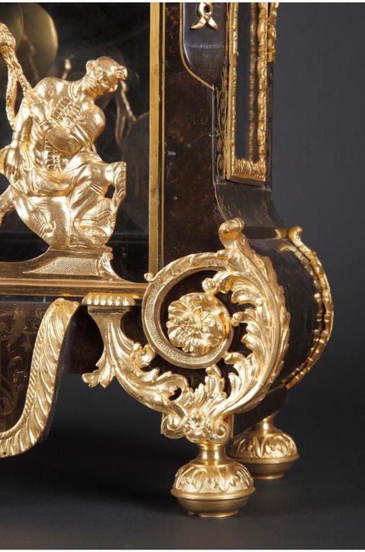 独角鹿西洋古董18世纪初法国路易十四时期铜鎏金布勒镶嵌座钟挂钟 商品图3