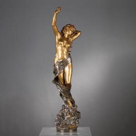 独角鹿西洋古董法国雕塑家Henri ALLOUARD铜鎏金雕塑《宁芙女神》