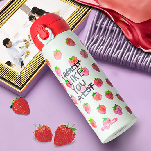 韩国杯具熊新款草莓保温杯男女学生不锈钢便携创意可爱水杯子 商品图0