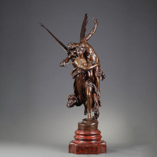 独角鹿西洋古董法国雕塑家签名青铜鎏金雕塑摆件红色大理石底座 商品图0