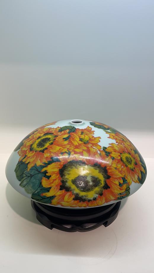 高温釉下彩向日葵飞碟瓶 商品图0