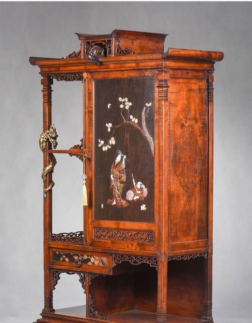 独角鹿西洋古董家具东方风格铜鎏金嵌象嵌花胡桃木多宝柜展柜立柜 商品图3