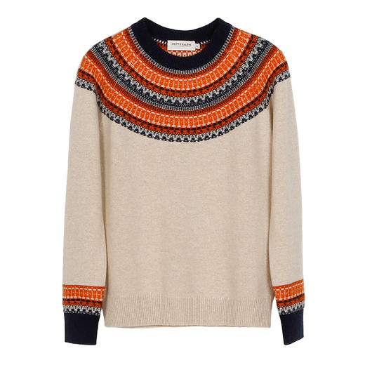 METTE羊绒世家冬新品女士100%山羊绒衫时尚圆领套头撞色加厚毛衣 商品图5