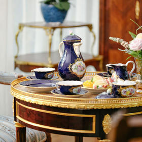 独角鹿西洋古董梅森瓷器钴蓝色釉咖啡壶奶壶糖罐杯碟盘下午茶套件