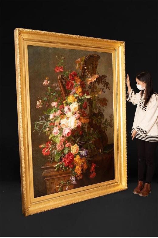 独角鹿西洋古董法国画家Jean-Pierre La?s布面油画鲜花与乐器 商品图1