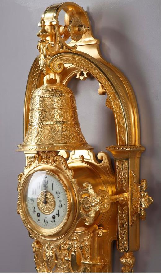 独角鹿西洋古董法国工坊签名教堂主题铜鎏金挂钟及气压计一对 商品图4