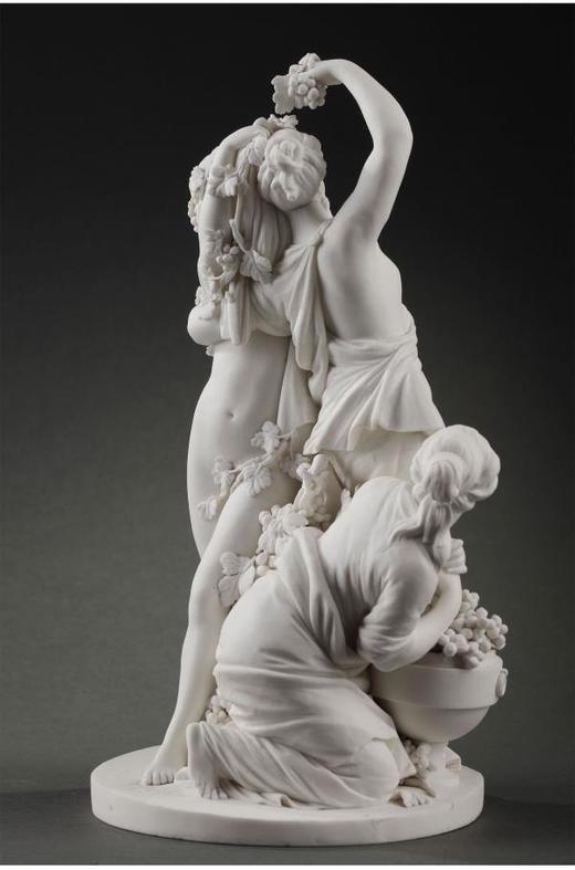 独角鹿西洋古董塞弗尔匠师签名古典风格丘比特女神素胎瓷群雕雕塑 商品图3