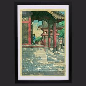 独角鹿西洋古董日本昭和时代新版画大师川濑巴水《目黒不動堂》