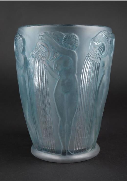 独角鹿西洋古董摆件法国LALIQUE莱俪DANAIDES淡蓝色欧泊水晶花瓶 商品图3