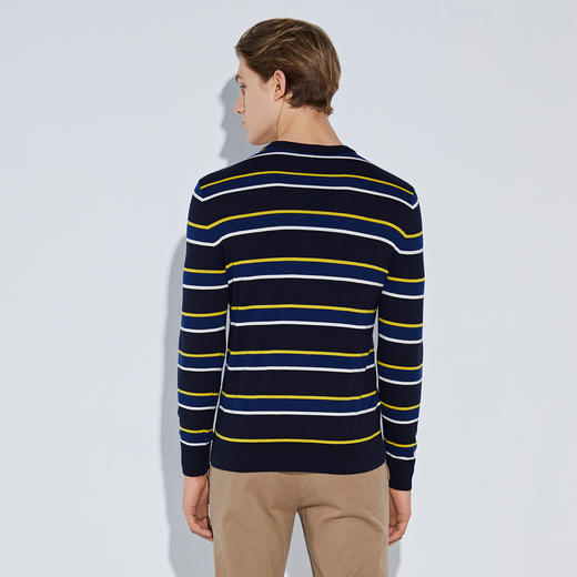 GOOD LUCK德鲨纯羊毛彩色条纹圆领休闲针织毛衫L283219-875 商品图3