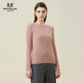 METTE羊绒世家21年秋冬新品女100%山羊绒衫圆领镂空保暖针织毛衣