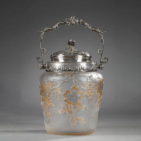 独角鹿西洋古董南锡派签名犬蔷薇蚀刻轮刻描金雕饰磨砂水晶饼干桶