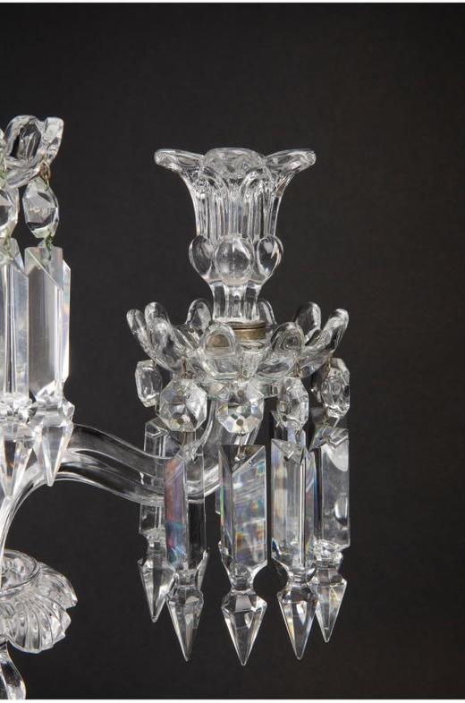 独角鹿西洋古董法国巴卡拉Medallion圆雕纹三枝头水晶烛台一对 商品图1