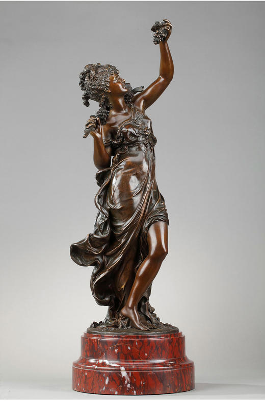 独角鹿西洋古董法国雕塑家签名红纹大理石底座青铜雕塑葡萄的寓意 商品图3