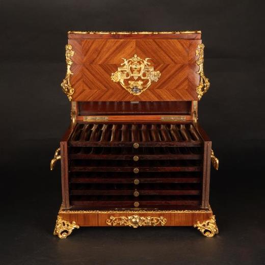 独角鹿西洋古董法国拿破仑三世时细木镶嵌人物陶瓷饰片雪茄收纳盒 商品图0