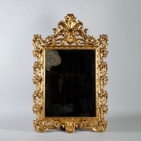 独角鹿西洋古董意大利洛可可风卷草贝壳纹雕刻实木金漆方形挂镜