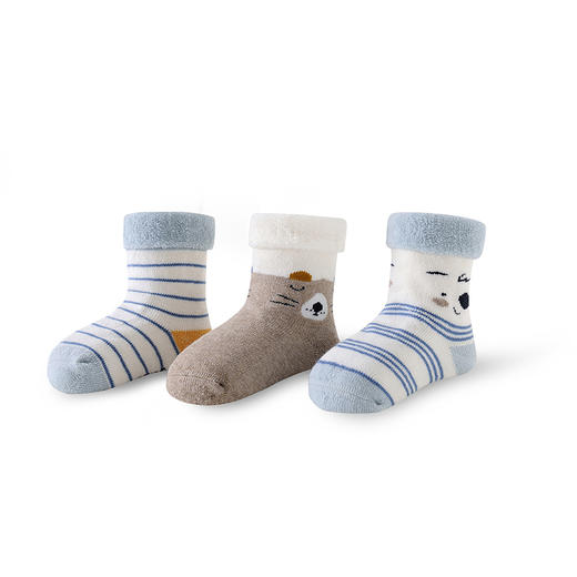 英氏新生婴儿加绒加厚保暖袜子宝宝3双装棉袜冬季YIWBJ31098A01 商品图8