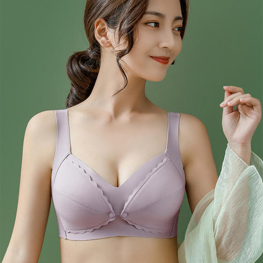 黛唯梵乳胶无钢圈前开扣哺乳文胸聚拢背心式孕妇哺乳期胸罩内衣大胸薄款 商品图1