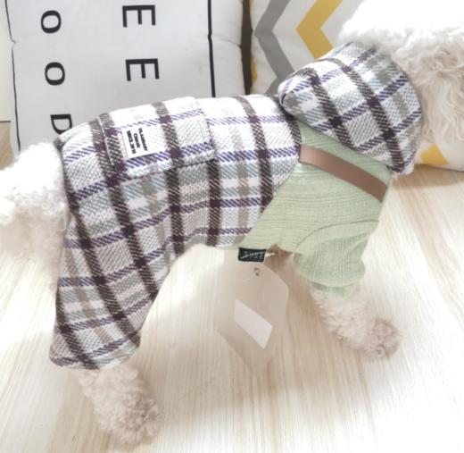 【宠物】爱萌秋冬素色针织拼格子假两件四腿棉衣中小型犬 商品图1