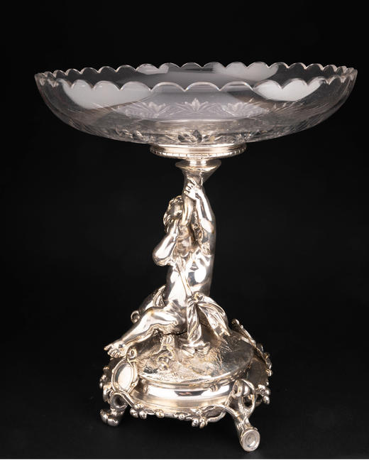 独角鹿西洋古董法国Christofle昆庭天使托举?晶果盘果樽餐桌摆件 商品图1