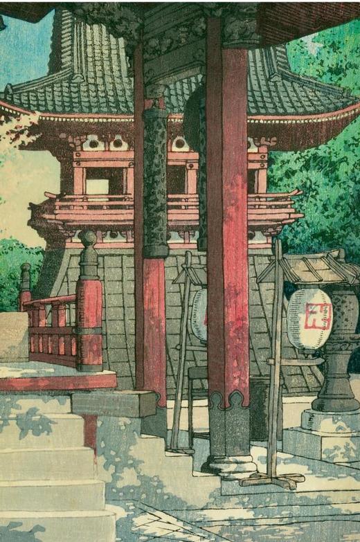 独角鹿西洋古董日本昭和时代新版画大师川濑巴水《目黒不動堂》 商品图3