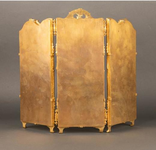 独角鹿西洋古董摆件法国洛可可风格三扇屏风造型精雕铜鎏金相框 商品图3