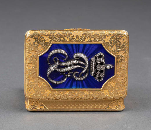 独角鹿西洋古董法国18K金镶嵌钻石玑镂纹珐琅装饰方形鼻烟盒 商品图2