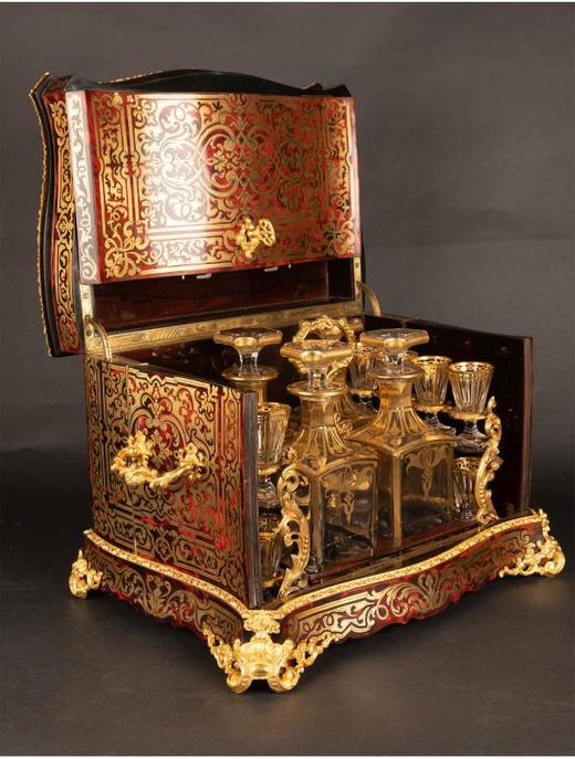 独角鹿西洋古董法国拿破仑三世时布勒镶嵌烈酒箱描金水晶酒具套装 商品图4