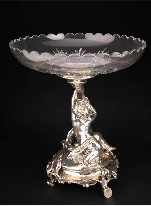 独角鹿西洋古董法国Christofle昆庭天使托举?晶果盘果樽餐桌摆件 商品图3