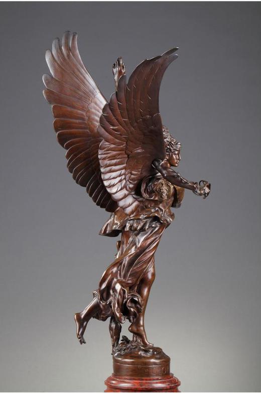 独角鹿西洋古董法国雕塑家签名青铜鎏金雕塑摆件红色大理石底座 商品图4