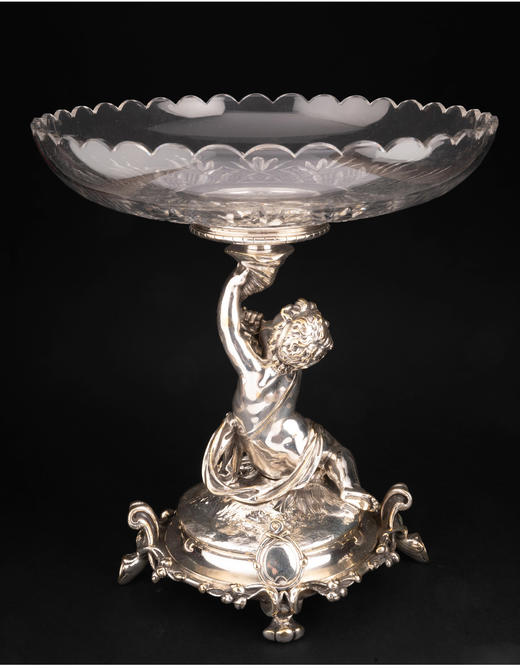 独角鹿西洋古董法国Christofle昆庭天使托举?晶果盘果樽餐桌摆件 商品图2