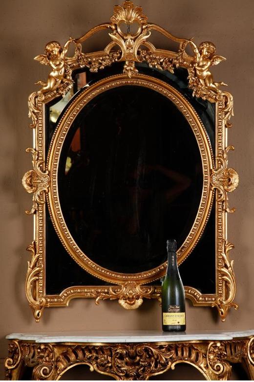 独角鹿西洋古董镜子法国新古典主义风格天使雕刻木胎灰墁鎏金挂镜 商品图1