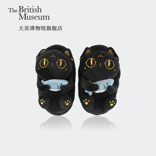 大英博物馆官方安德森猫和她的朋友们系列巴斯特摸鱼毛绒拖鞋 商品图1