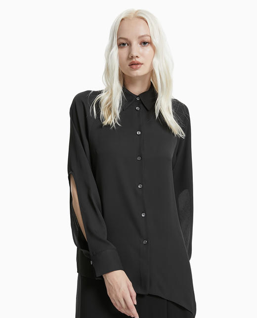 Calvin Klein 女装不规则镂空长袖衬衫W44363T400 商品图0