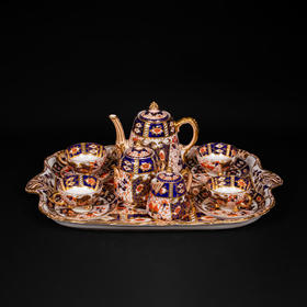 独角鹿西洋古董Davenport伊万里纹样彩绘描金4人下午茶瓷器套装