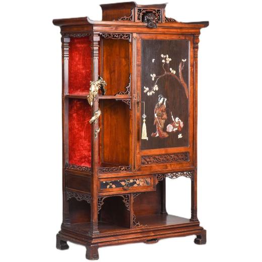 独角鹿西洋古董家具东方风格铜鎏金嵌象嵌花胡桃木多宝柜展柜立柜 商品图4