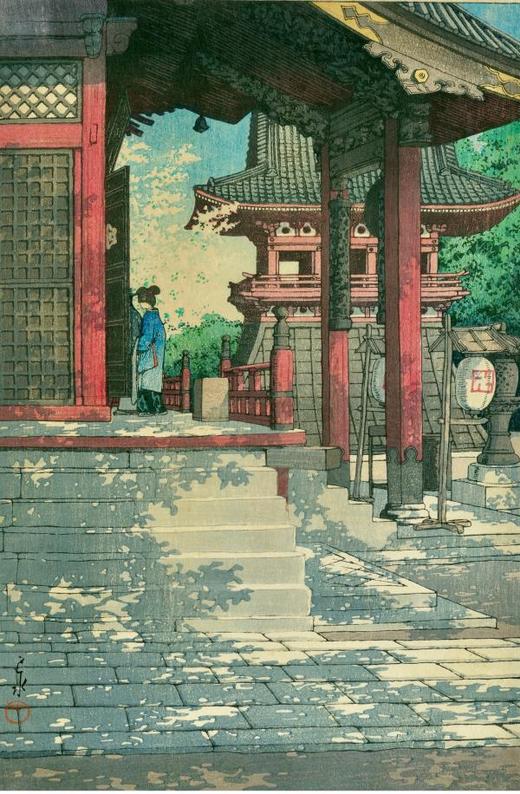 独角鹿西洋古董日本昭和时代新版画大师川濑巴水《目黒不動堂》 商品图1