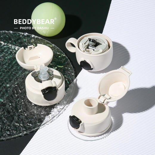 杯具熊熊抱系列儿童保温杯游泳鸭可爱毛绒杯套三盖吸管水杯 商品图1