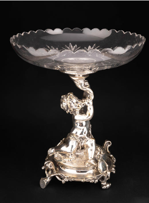 独角鹿西洋古董法国Christofle昆庭天使托举?晶果盘果樽餐桌摆件 商品图4