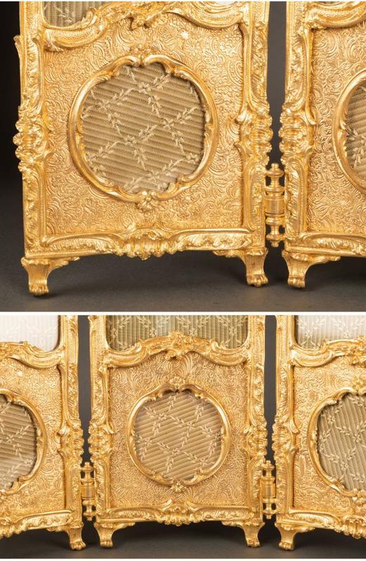 独角鹿西洋古董摆件法国洛可可风格三扇屏风造型精雕铜鎏金相框 商品图4