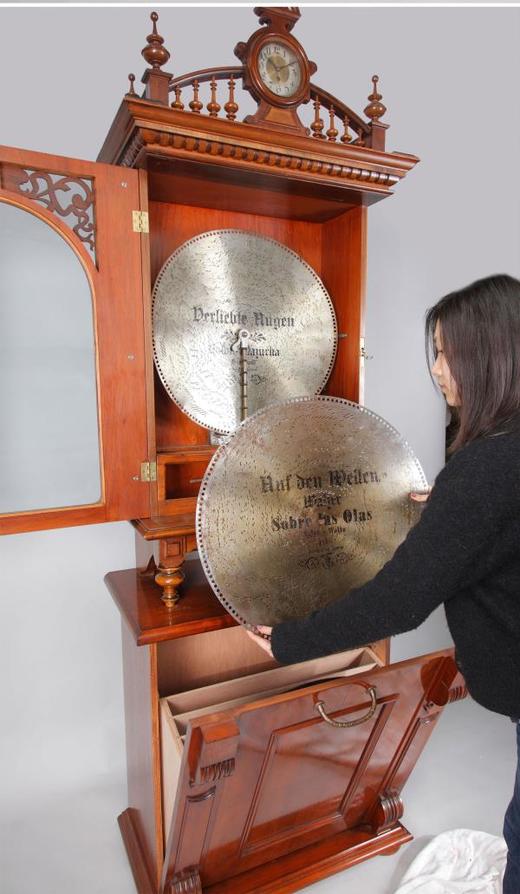 独角鹿西洋古董德国polyphon品牌橡木胡桃木唱盘投币立式音乐柜 商品图2