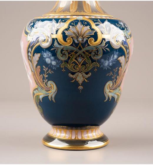 独角鹿西洋古董德国梅森瓷器珐琅蓝釉酒神浮雕玉石描银描金瓷瓶 商品图4